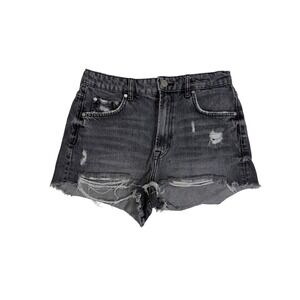 Zara Womens High Rise Distressed Denim Shorts Faded Black Size 6 EUR 38 MEX 28